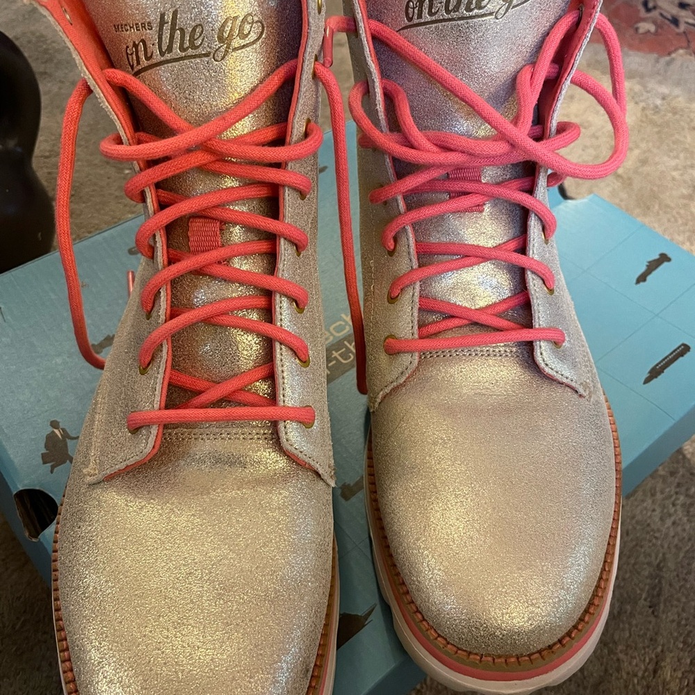 Women's Gold Boots with Pink Laces